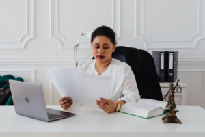 A lawyer going over documents