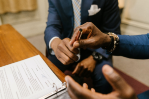 A lawyer helping out a client
