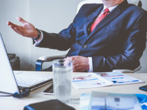 A lawyer speaking to a client.